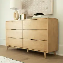 Plank+Beam - Haven 6 Drawer Dresser with Black Handle - Blonde
