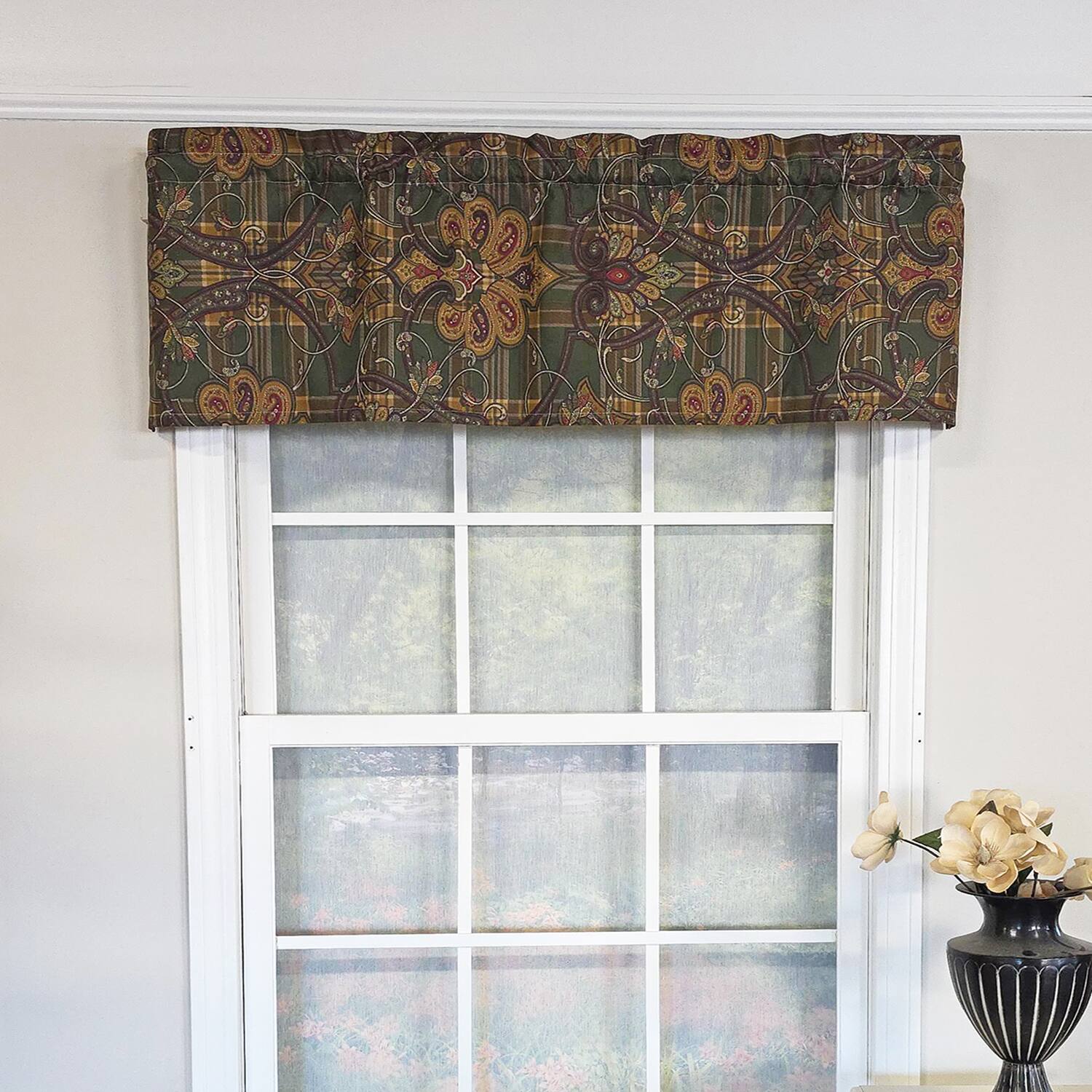 Angle. RLF Home - RLF Home 100% Cotton High Quality Espadas Tailored Window Valance with 1.5" Rod Pocket 50" W X 12" L Hunter - Hunter.
