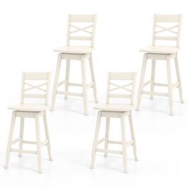 Gymax - 4PCS 24'' Counter Height Stool Swivel Bar Stool Rubber Wood w/ Inclined Backrest - Cream