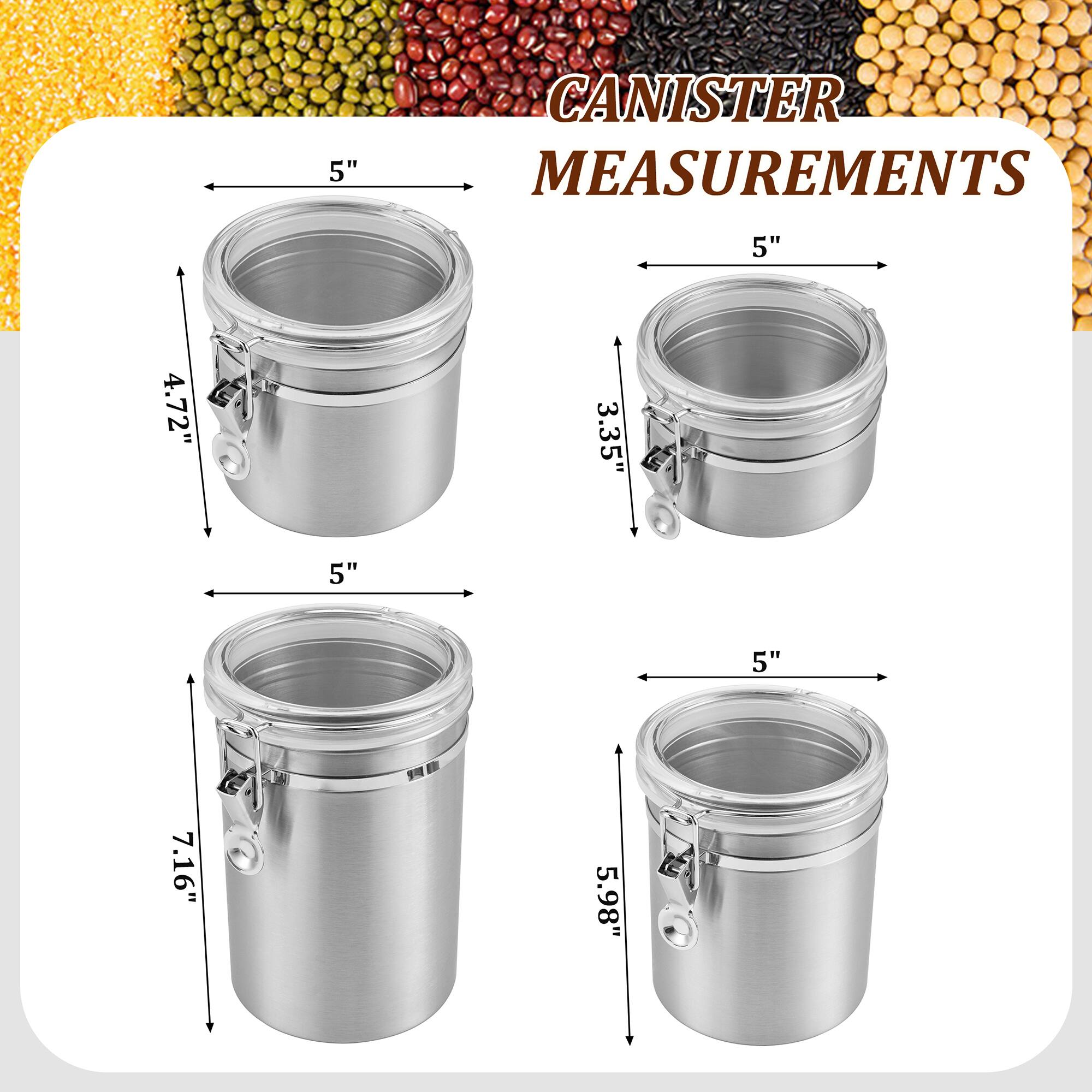 CANISTER MEASUREMENTS

- 5" (diameter)
- 4.72" (height)
- 3.35" (height)
- 5" (diameter)
- 7.16" (height)
- 5.98" (height)