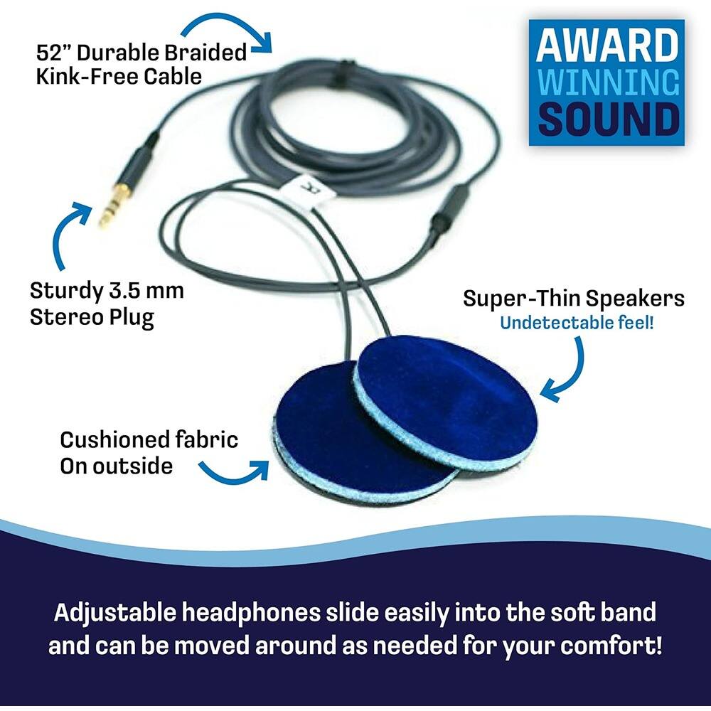 - 52" Durable Braided Kink-Free Cable
- Sturdy 3.5 mm Stereo Plug
- Super-Thin Speakers (Undetectable feel!)
- Cushioned fabric On outside
- Adjustable headphones slide easily into the soft band and can be moved around as needed for your comfort!
- AWARD WINNING SOUND