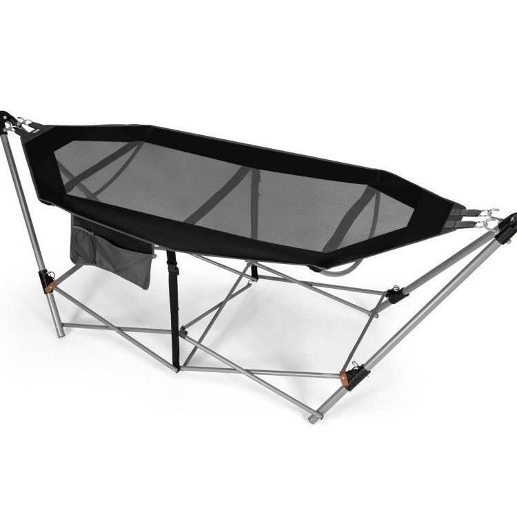 Angle. Hivvago - Black Portable Camping Foldable Hammock with Stand and Carry Case - Black.