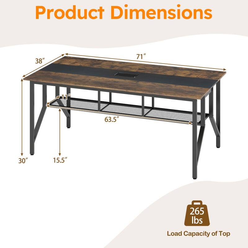 Product Dimensions: 38" x 71" x 30" x 15.5" x 63.5" x 1.1"  
Load Capacity of Top: 265 lbs