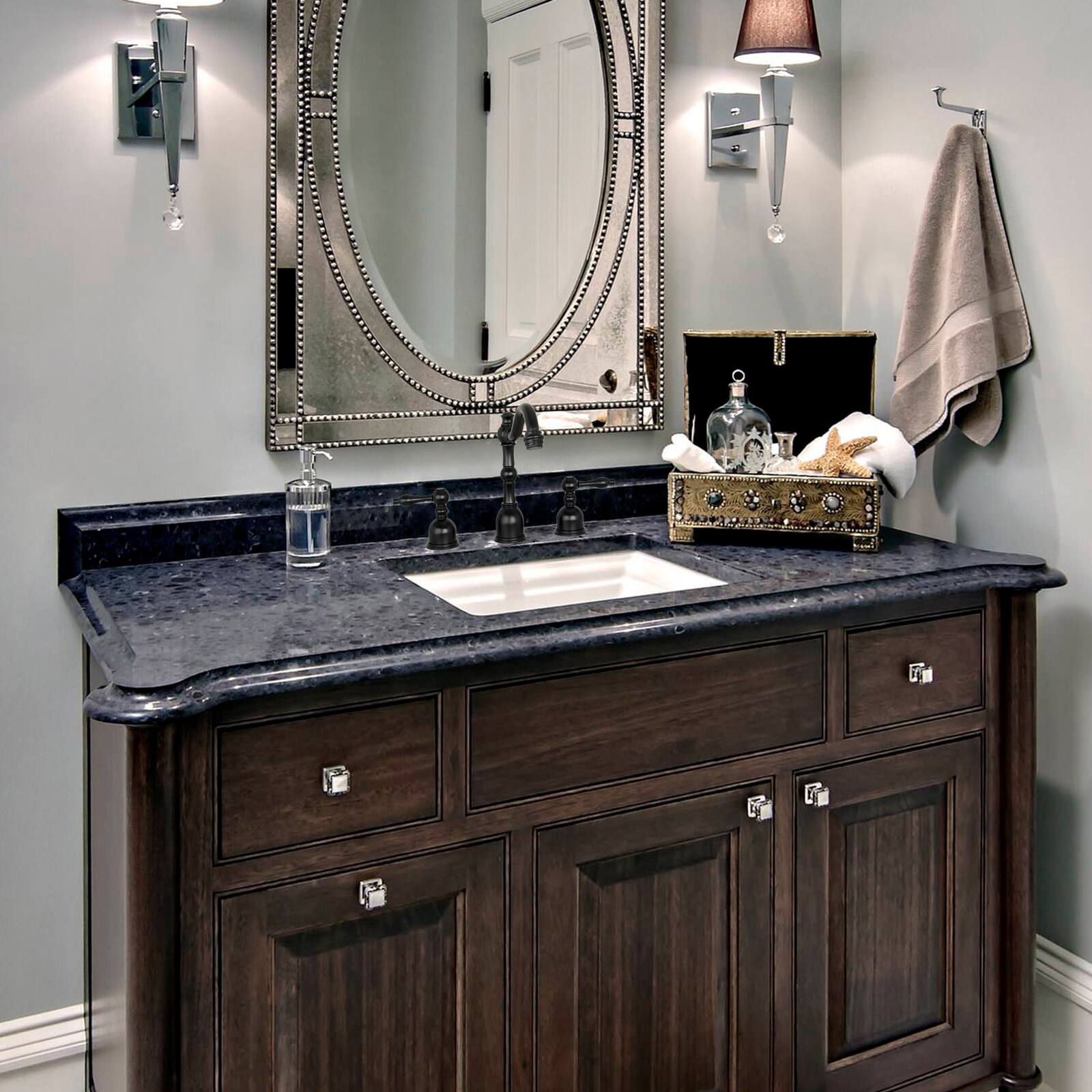 Alt View 4. Akicon - Akicon 8 inch Two-Handles Widespread Bathroom Sink Faucet in Matte Black - Matte Black.