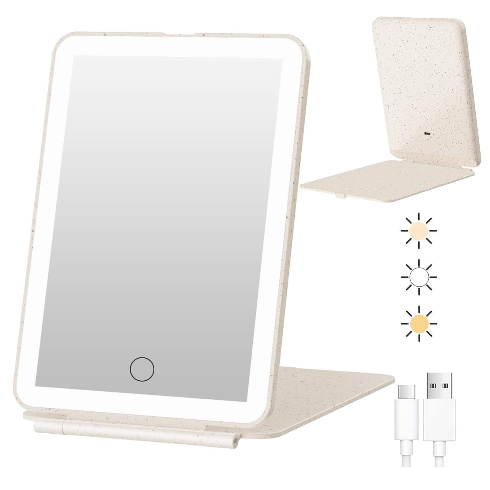 Pacoar Cade - Rechargeable Travel Makeup Mirror With Lighted Color Lighting Touch Screen Type C Folding Vanity - Straw Color