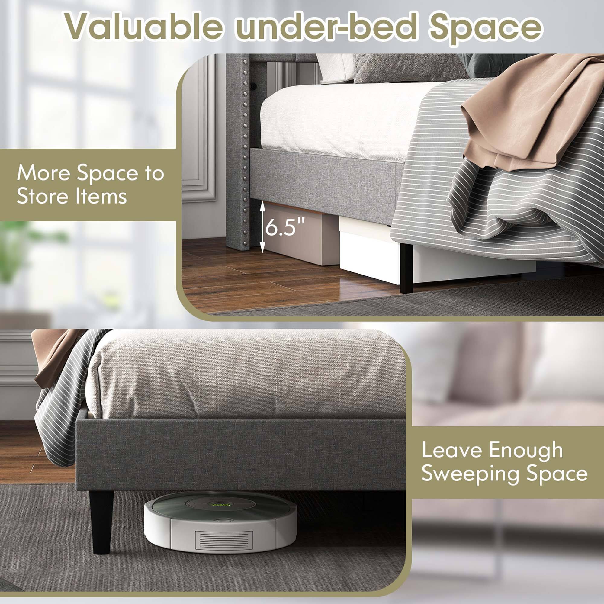 Alt View 8. Costway - Costway Full Size Upholstered Platform Bed Button Tufted Headboard Mattress Foundation - Grey.