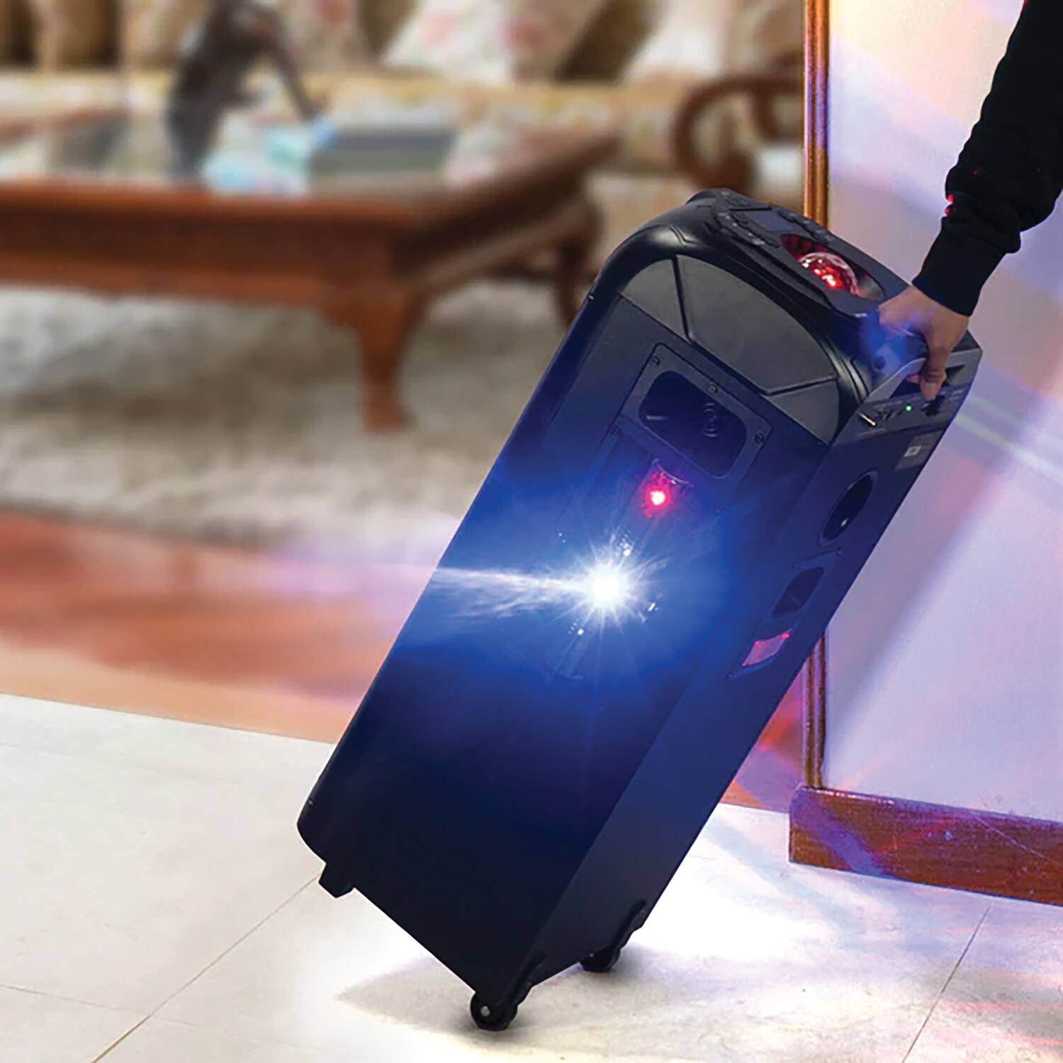 Alt View 7. Gemini - Gemini GPLT-360 GPLT Series 360deg Portable Bluetooth True Wireless Speaker System with LED Lights, Microphone - Black.