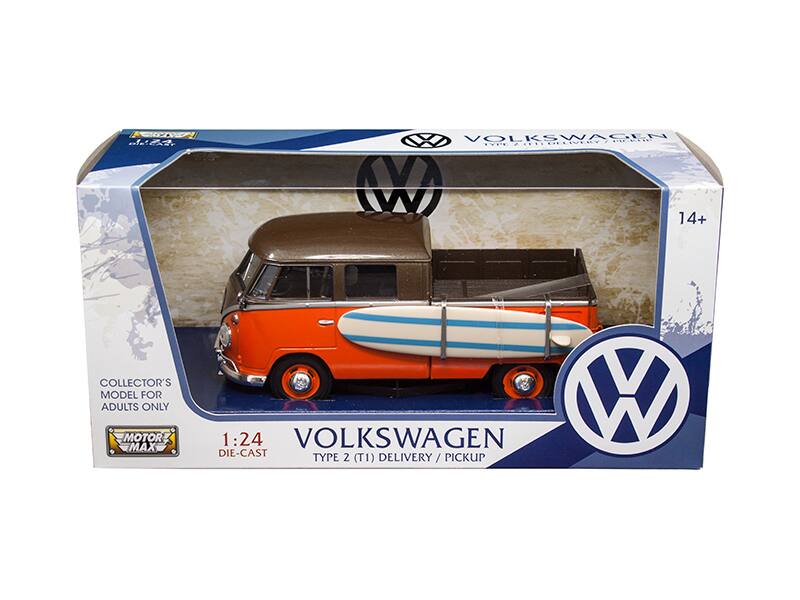 A deda. VOLKSWAGEN TIV.NT FIPLIE .... YOUDEDAEA .. W 14+ COLLECTOR'S MODEL FOR ADULTS ONLY MOTOR MAX 1:24 VOLKSWAGEN W DIE-CAST TYPE 2 (T1) DELIVERY / PICKUP