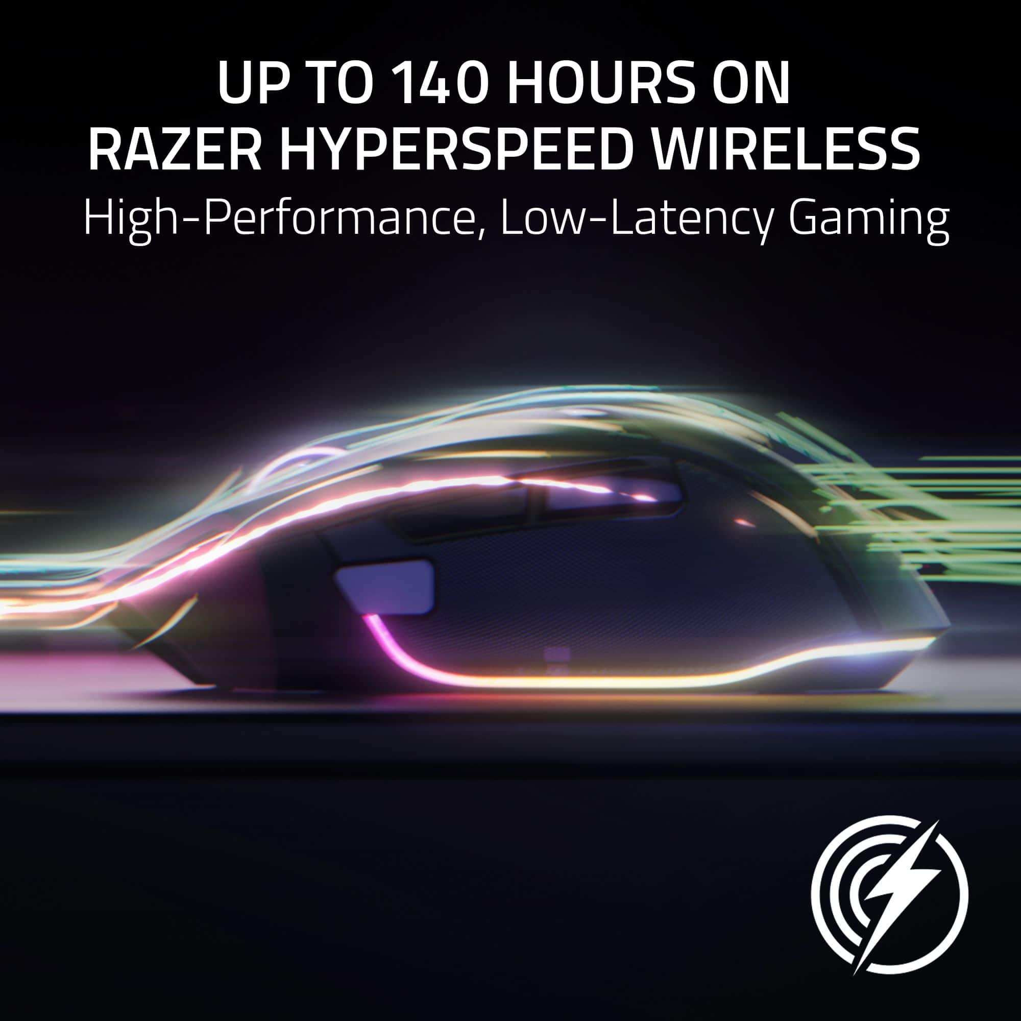 UP TO 140 HOURS ON RAZER HYPERSPEED WIRELESS: High-Performance, Low-Latency Gaming
