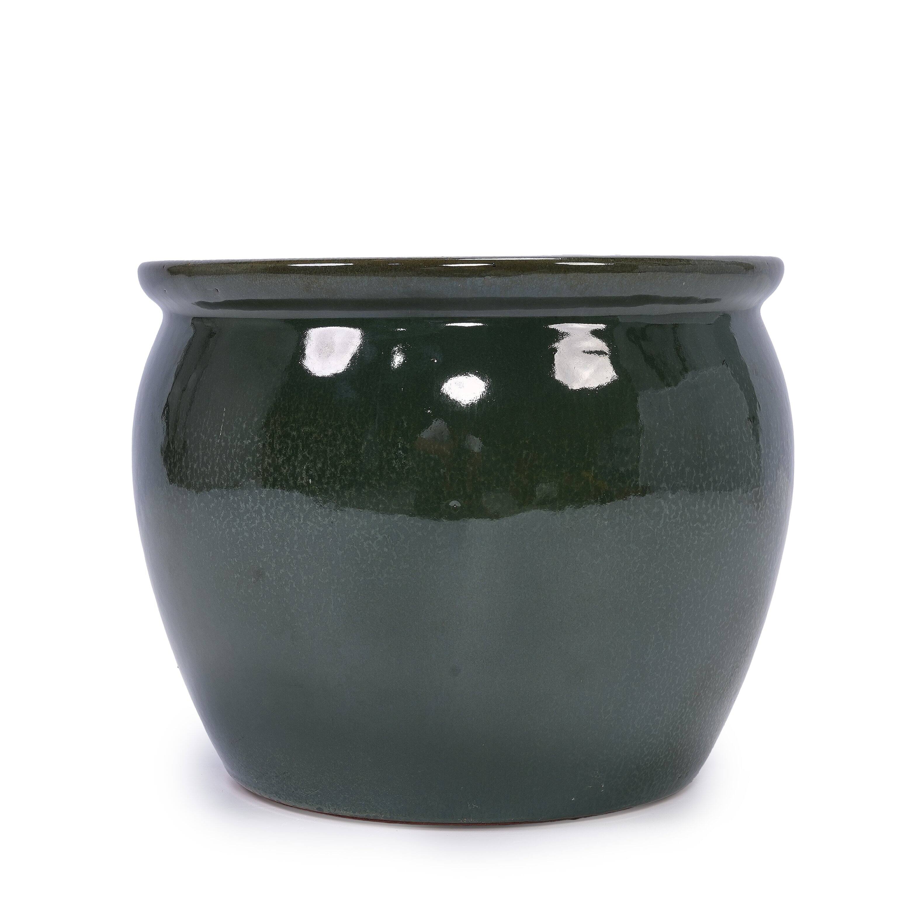 Alt View 9. Loheer - Loheer Ceramic Planter Set, Handmade Dark Green Glazed Clay Pots with Drainage, Set of 3 for Indoor Outdoor Plants.