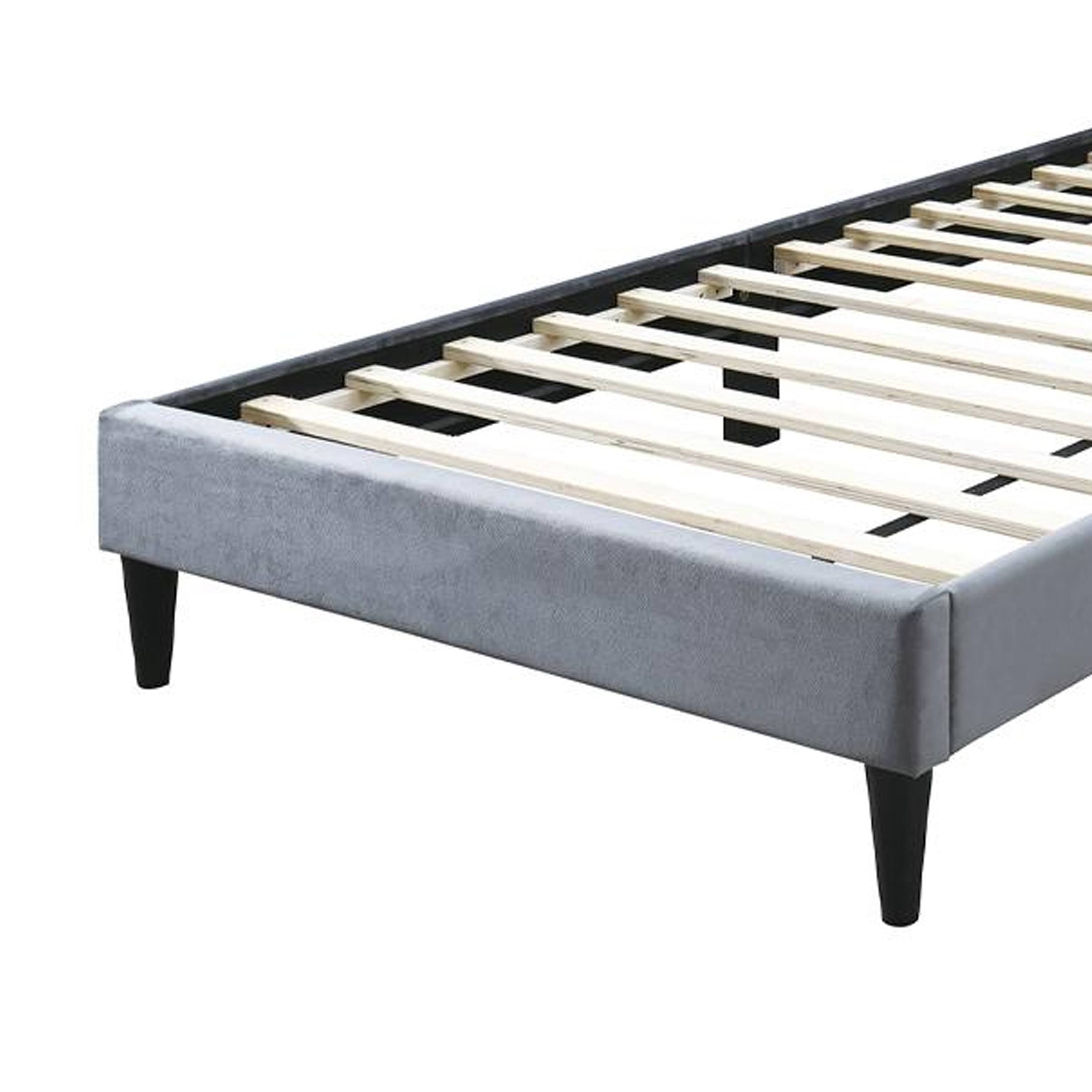 Back. Manhattan Lane - Lilian Full Size Bed, Tufted Gray Velvet Upholstery, Diamond Stitch - Gray, Black.