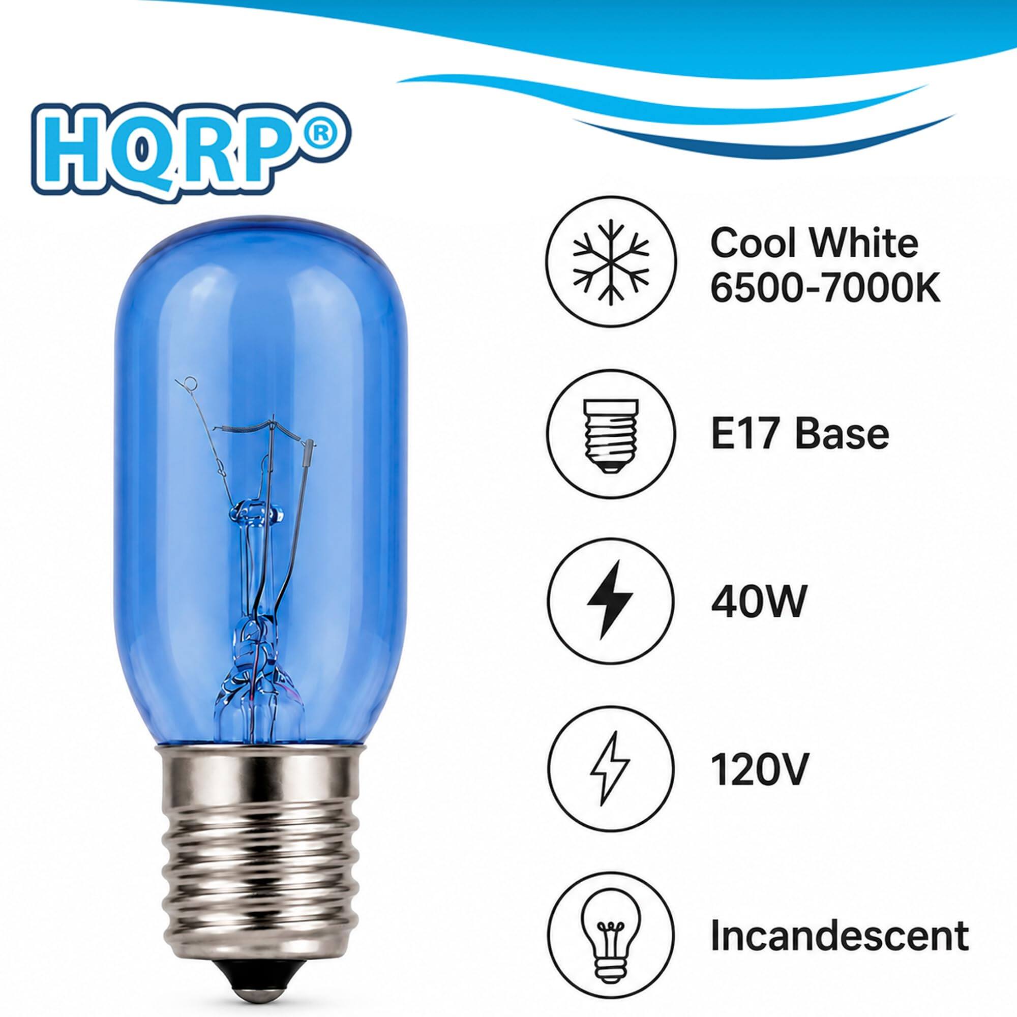 HQRP  
Cool White 6500-7000K  
E17 Base  
40W  
120V  
Incandescent
