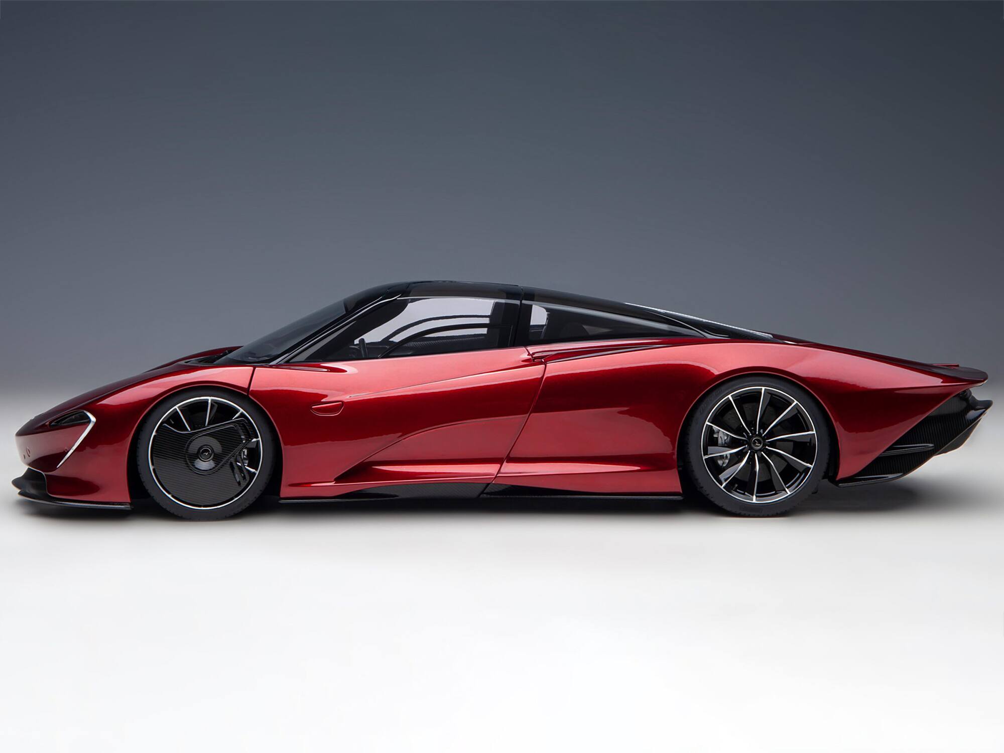 Alt View 6. Autoart - McLaren Speedtail Volcano Red Metallic with Black Top and Suitcase Accessories 1/18 Model Car by Autoart.