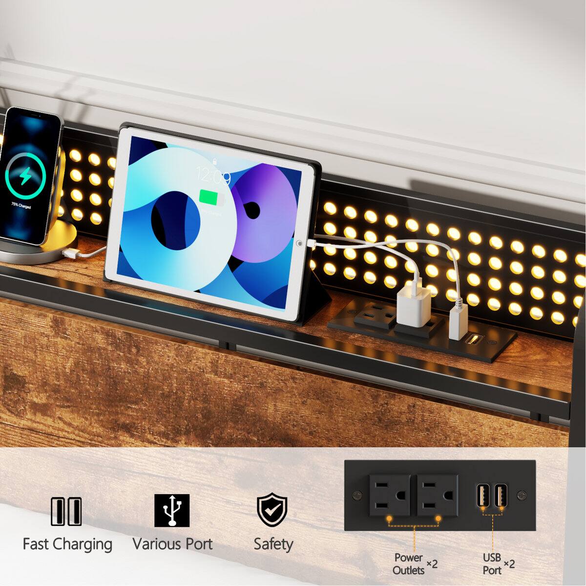 Fast Charging  
Various Port  
Safety  
Power x2 Outlets  
USB x2 Port