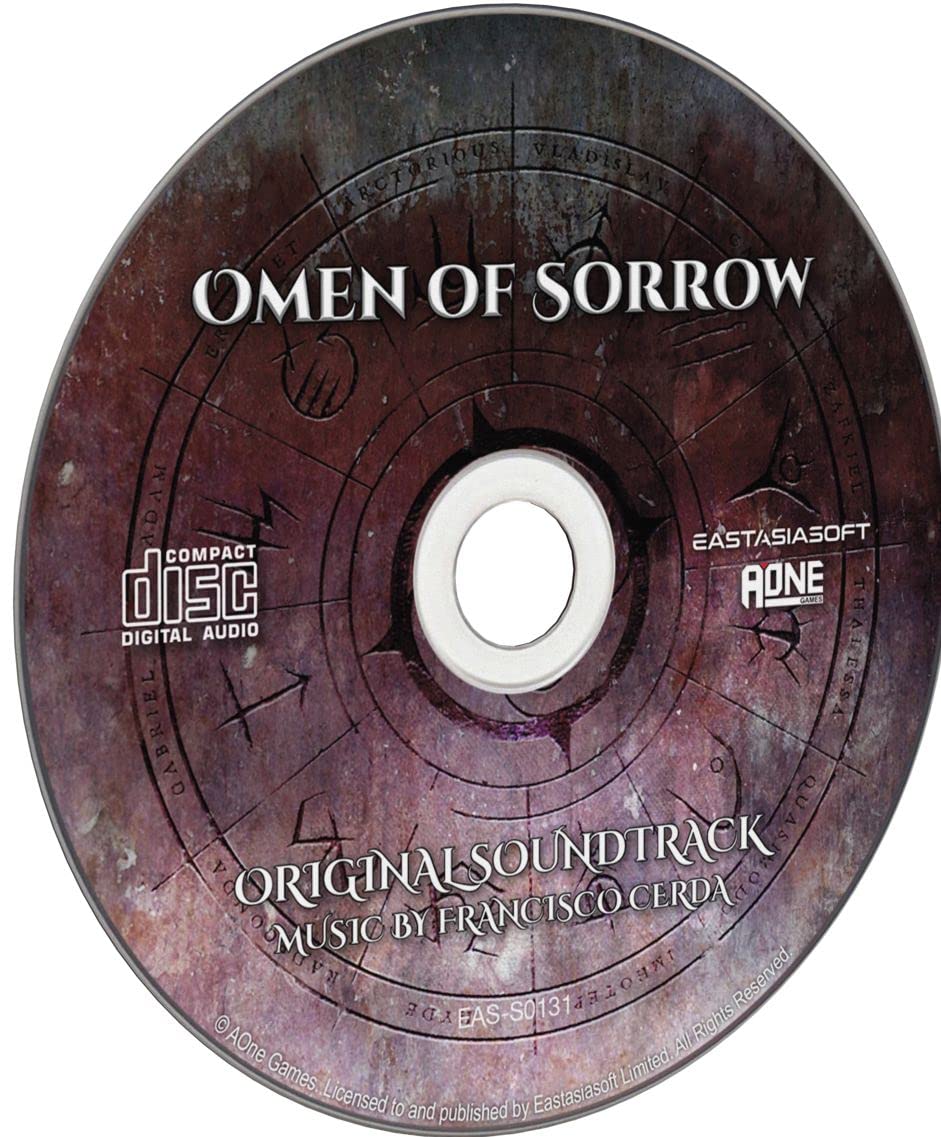 ARCTORIOUS VLADISLAY ET OMEN OF SORROW U AFKIEL ADAM EASTASIASOFT COMPACT disc AONE DIGITAL AUDIO YSSIIVHL ABRIEL verRon QUAS ONDA Va ORIGINAL SOUNDTRACK FRANCISCO CERDA CR MUSIC BY GVN IRELE Reserved AOne BGA EAS-S0131-091 EAS-S0131 Al Rights Games Limited Licensed to and published by Eastasiasoft