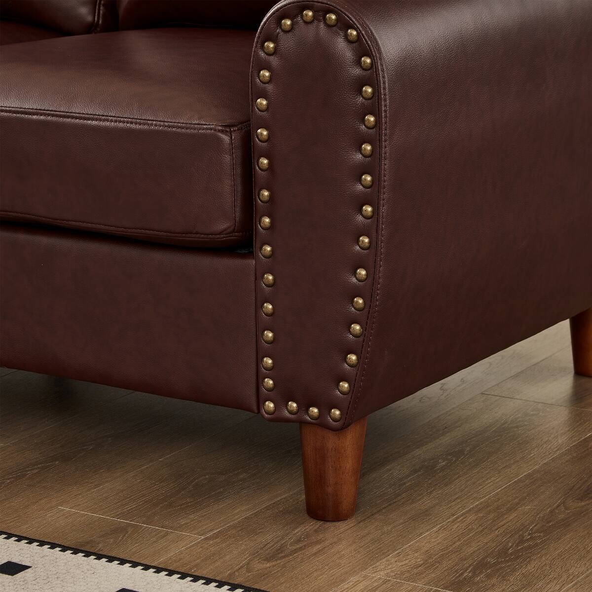 Alt View 2. Ropilly - Ropilly 81.5 Inch Faux Leather Sofa, Burgundy 3 Seat Rolled Arm Couch with Solid Wood Legs - Burgundy.