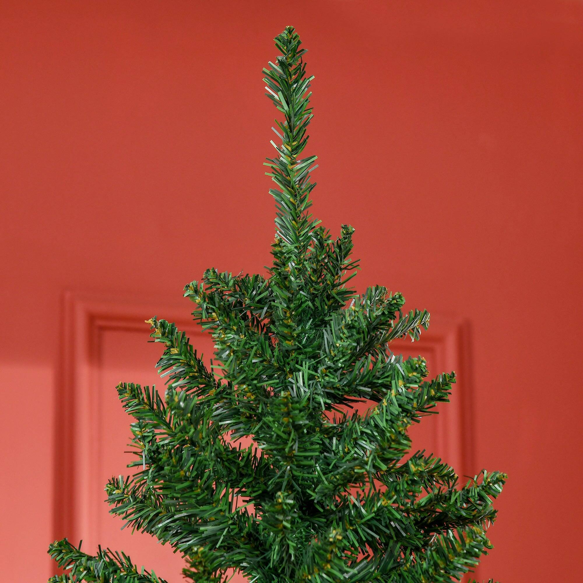 Back. BreeBe - 7 ft Tall Unlit Slim Fir Artificial Christmas Tree with Realistic Branches - Green.