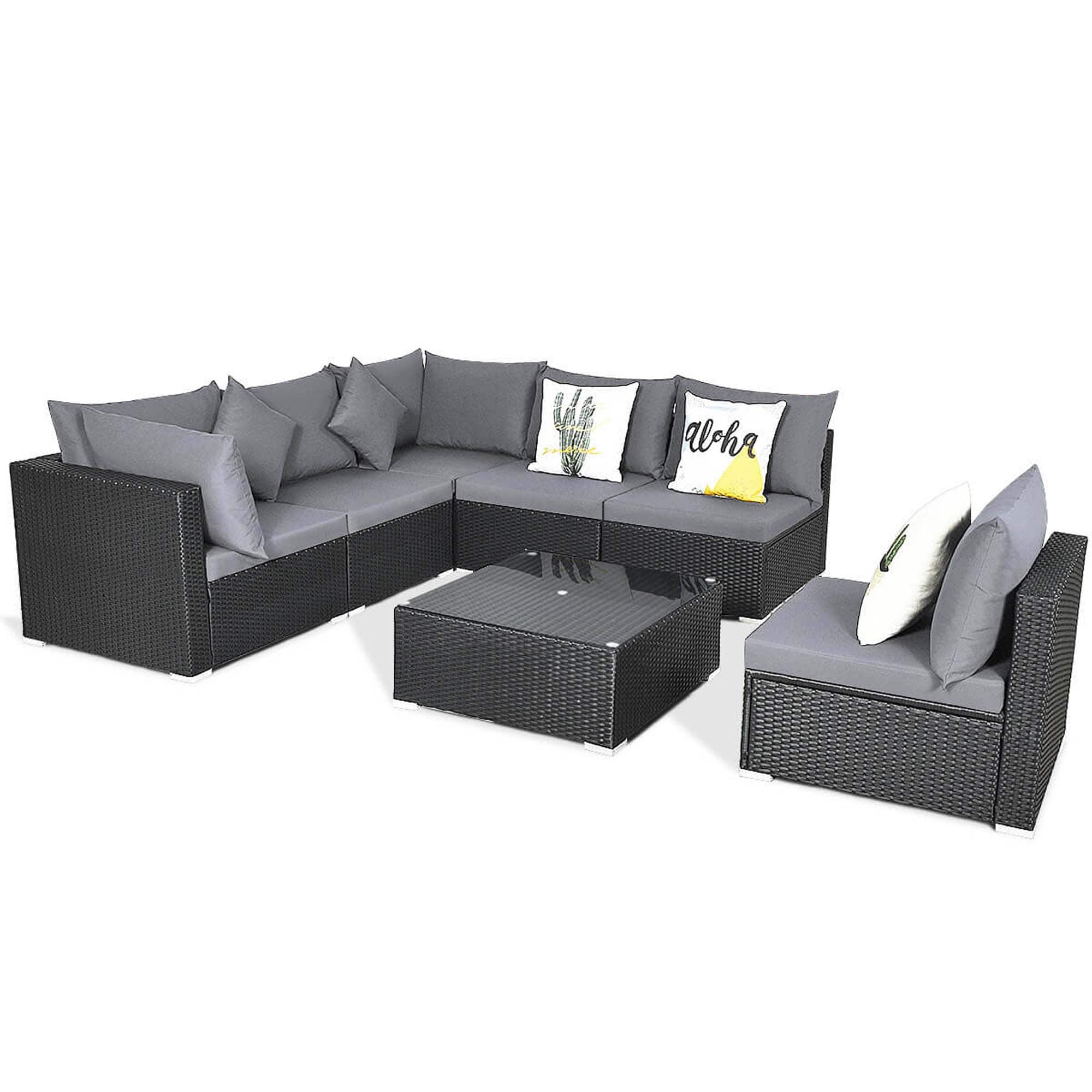 Gymax - Set of 7 Rattan Sofa Set Sectional Conversation Furniture Set Patio - Gray price history on PriceWatchPro