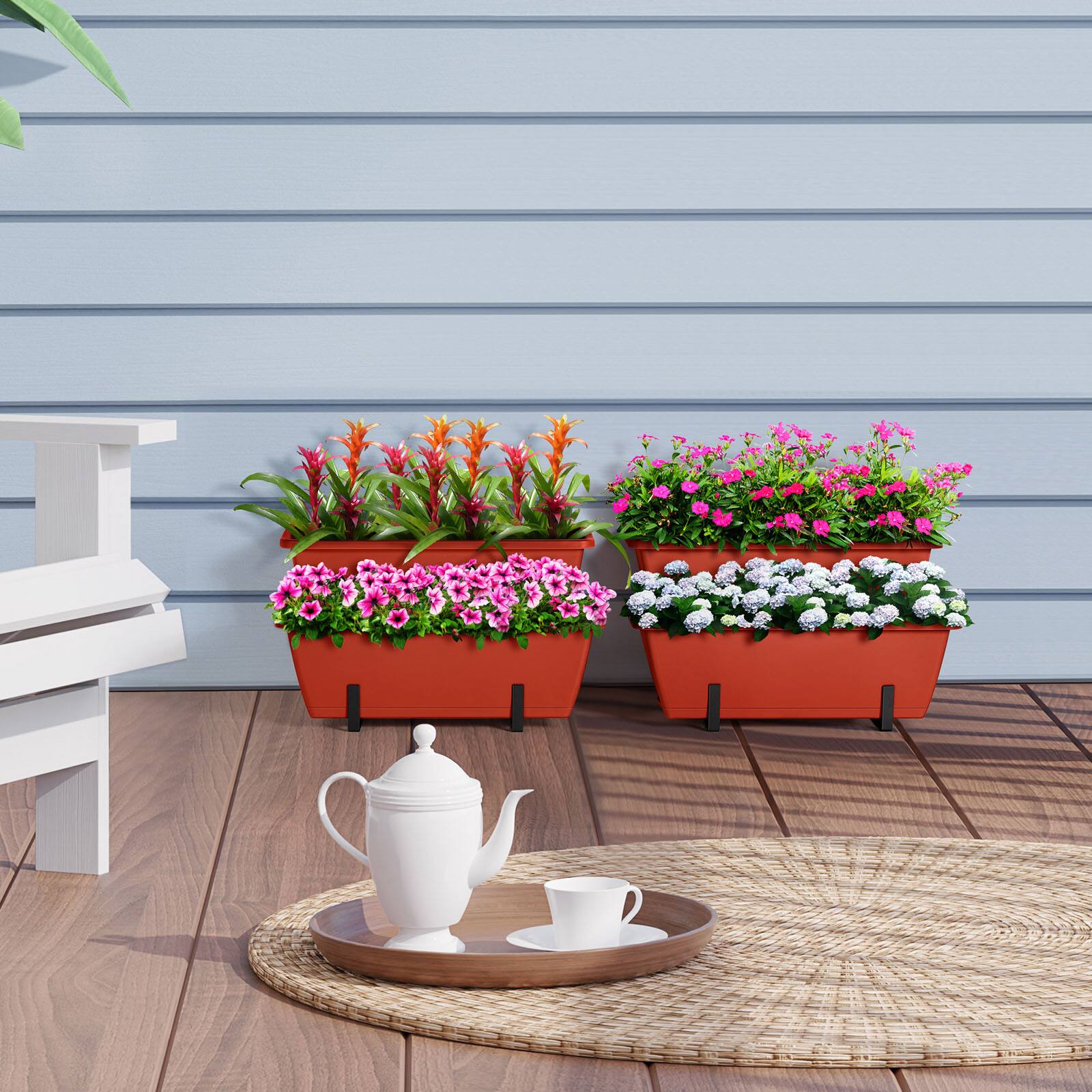Alt View 1. Oumilen - Raised 2-Piece Garden Planter Set, Brick Red Elevated Plastic Boxes w/ Metal Stand for Veggies Flowers Herbs Patio.