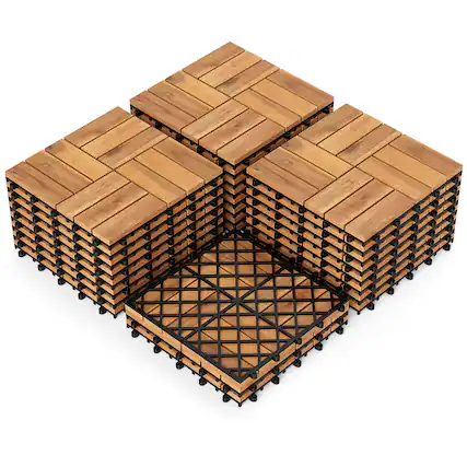 Front. Costway - Costway 12" x 12" Acacia Wood Interlocking Deck Tiles, 54 PCS Waterproof Flooring Tiles - Natural.