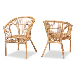 bali & pari - Alleta Modern Bohemian Rattan 2-Piece Dining Chair Set - Natural Brown