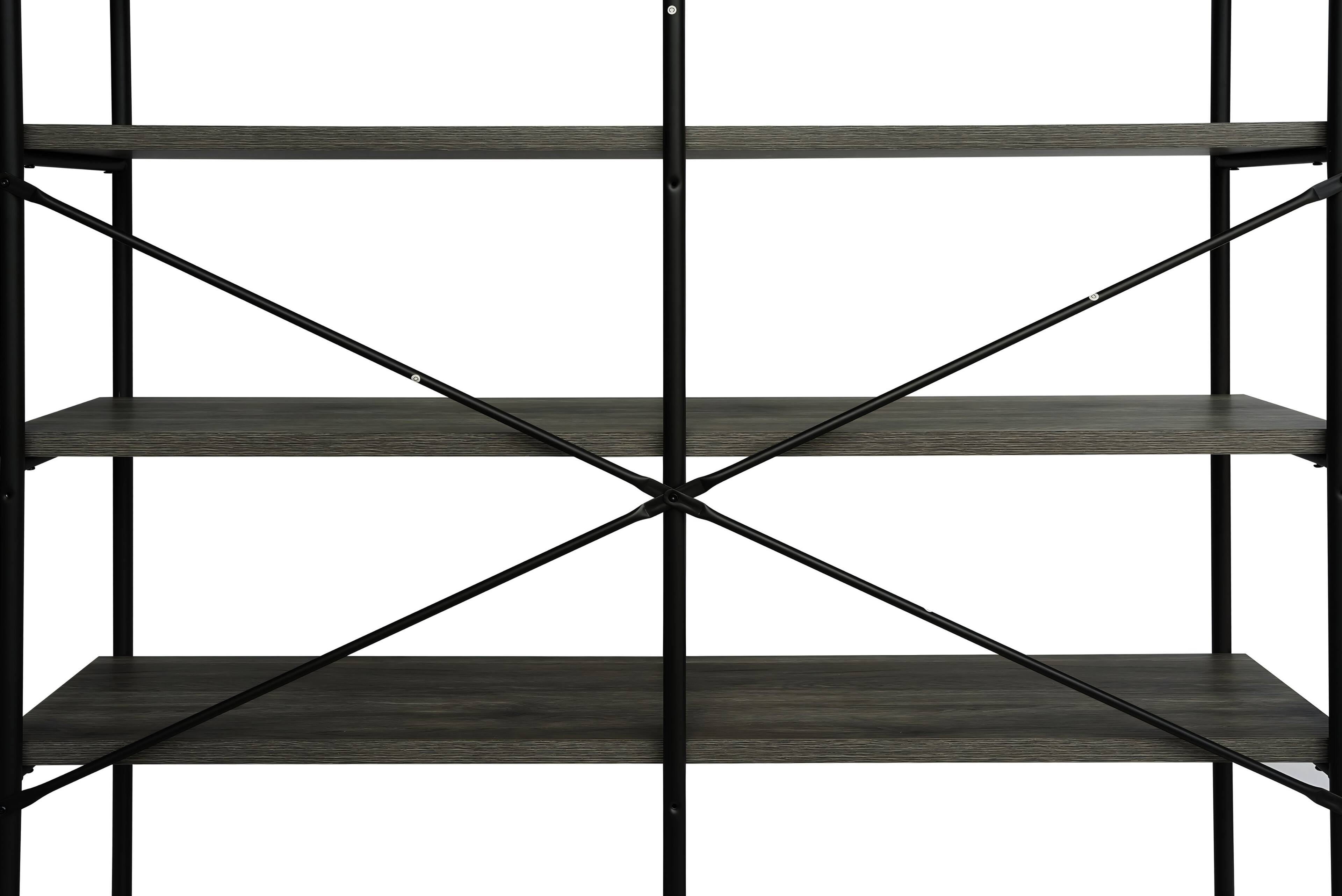 Alt View 3. Manhattan Lane - Olga 63 Inch Industrial 4 Tier Bookshelf, Particleboard, Metal Frame - Gray and Black.
