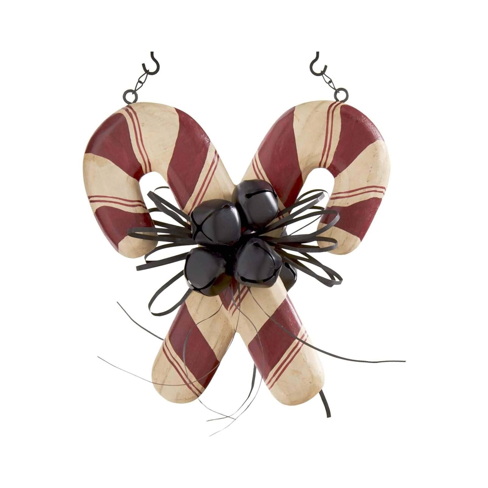 Front. K&K Interiors - K&K Interiors Double Candy Canes with Bells Arrow Replacement, 2 x 11 x 11, Red/White - Multicolor.
