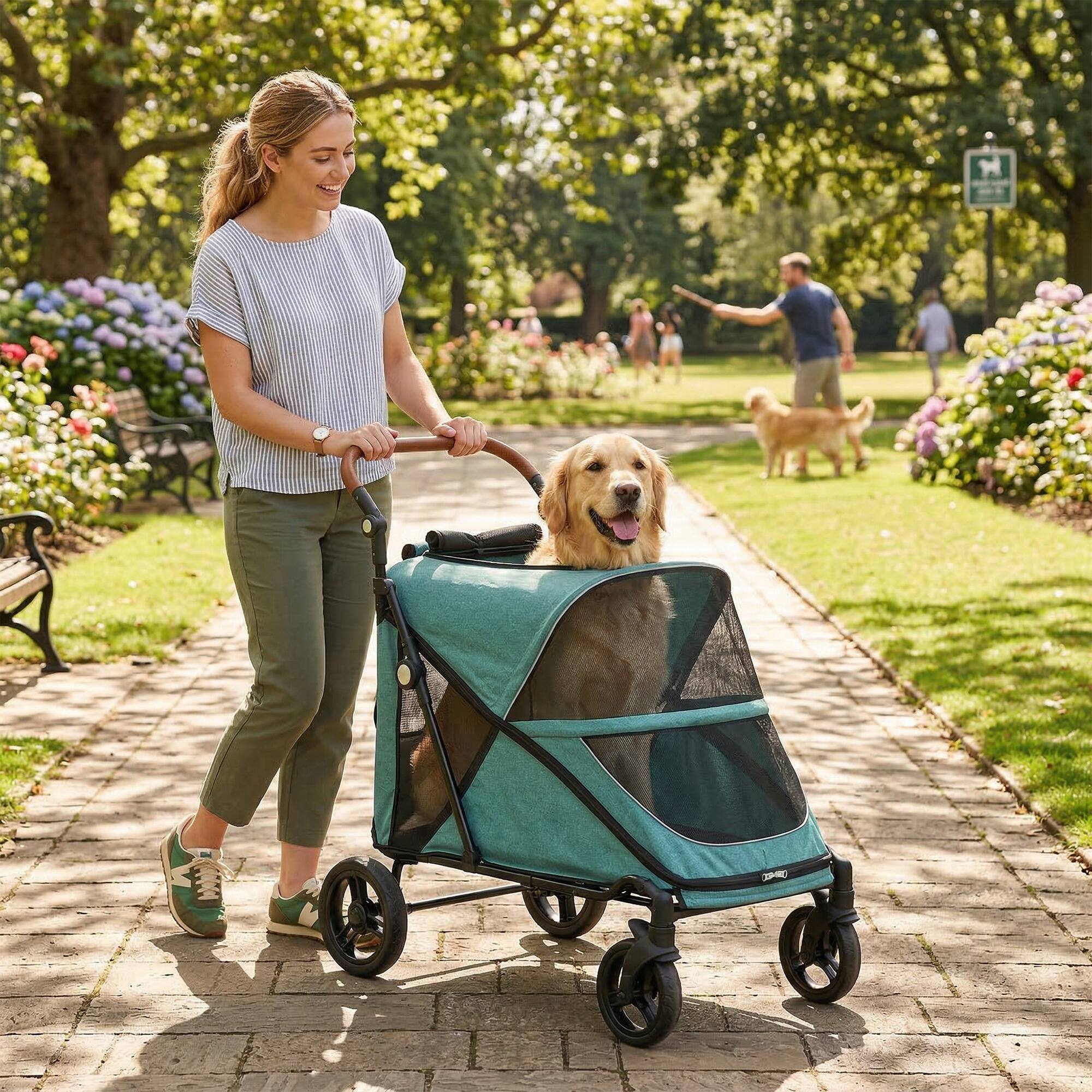 Alt View 1. Pawhut - Stroller for Large Dogs Up to 66 LBS with All-Terrain Spring Suspension - Teal.