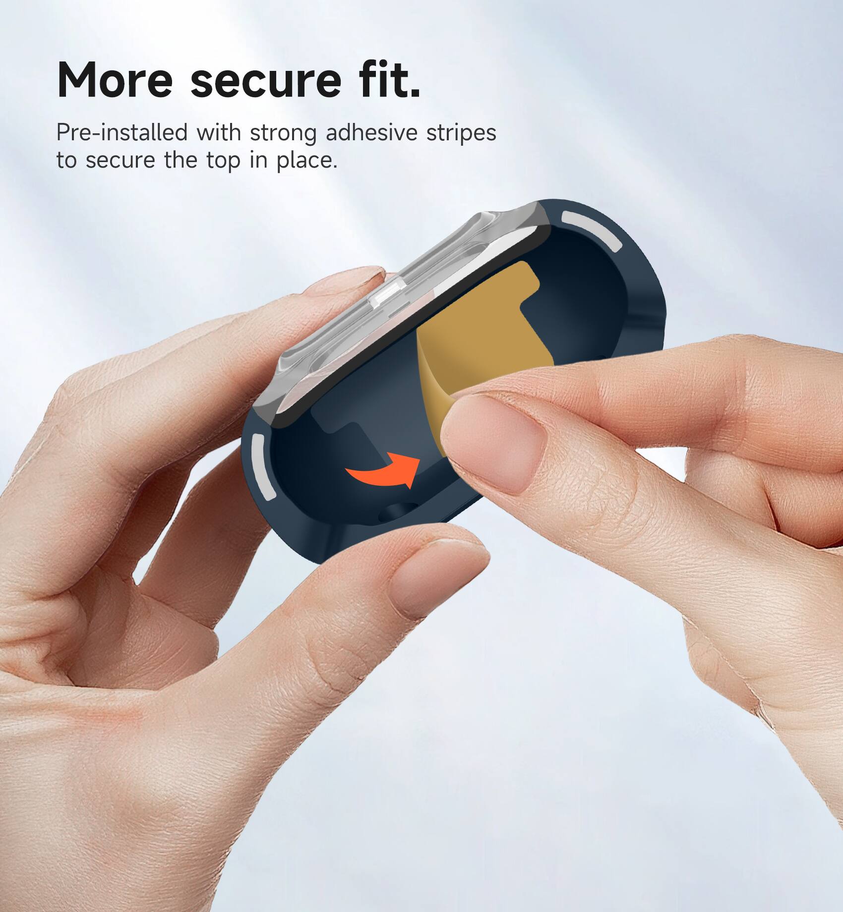 More secure fit. Pre-installed with strong adhesive stripes to secure the top in place.