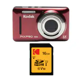 Kodak - PIXPRO Friendly Zoom FZ53 (Red) with 16GB Memory Card Bundle - Black