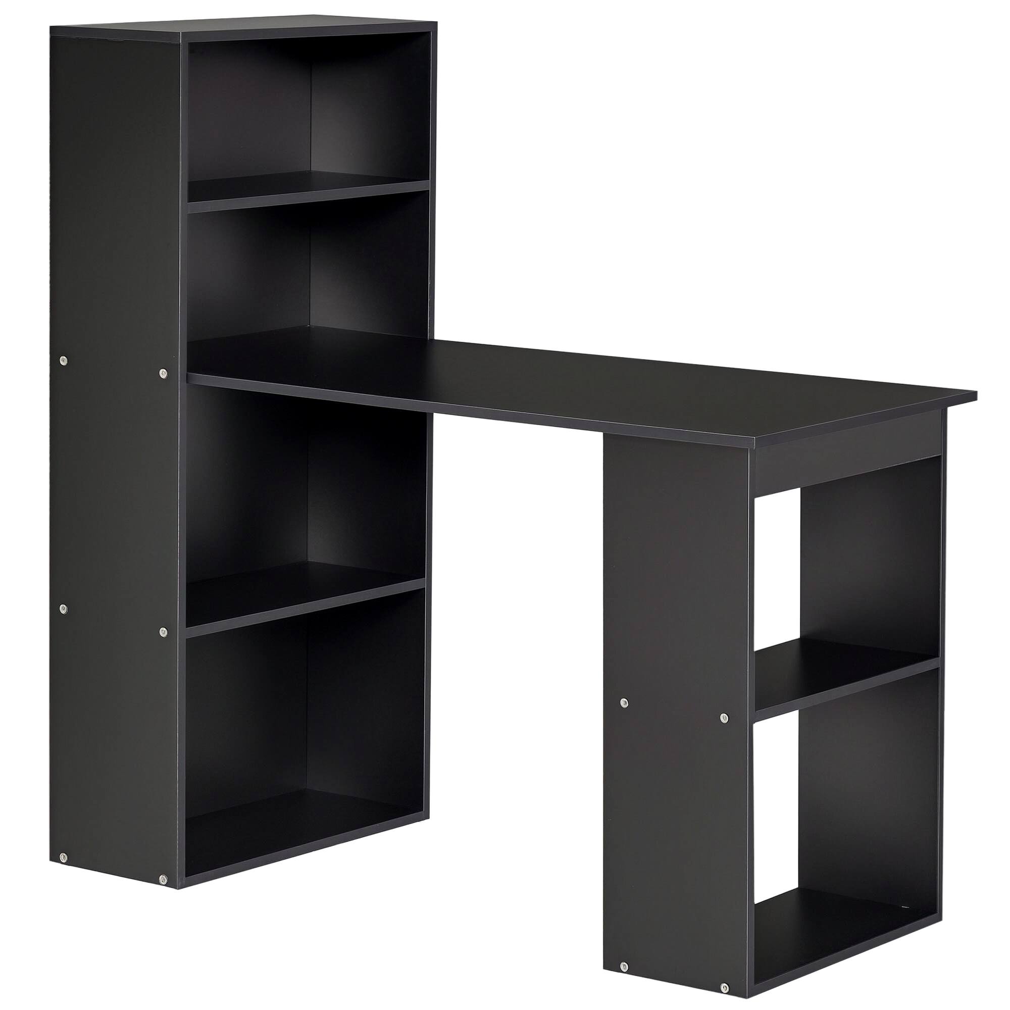 Front. Homcom - Modern Home Office Desk with 6-Tier Storage Shelves, 47" Writing Desk with Bookshelf - Black.
