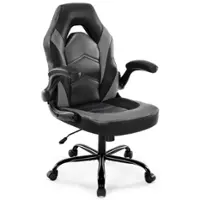 Bestier Ergonomic Faux Leather Adjustable Reclining Swiveling PC and Racing Game Chair - Gray - Front_Zoom