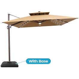 Crestlive Products - 11x11ft Aluminum Cantilever Patio Umbrella with Lights with Base - Brown