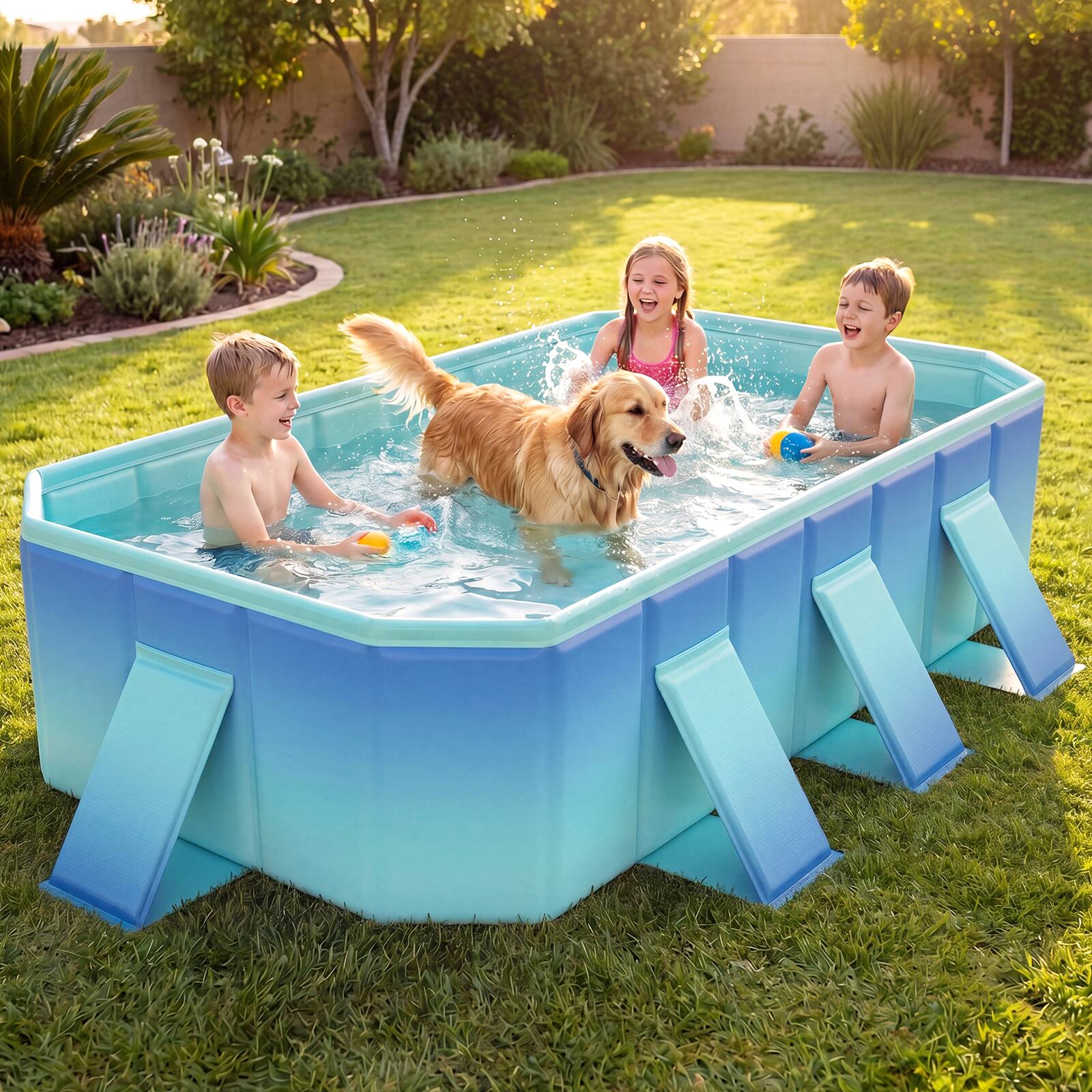 Alt View 1. Costway - Costway Non-Inflatable Swimming Pool with 24 Wall Panels & 8 Support Panels for Adults Kids - Gradient + Green.