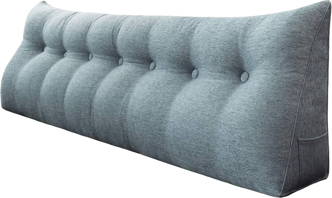Front. wowmax - Wedge Pillow Headboard for King - XXL Gray Bolster with Removable Bed Cover - Grey.