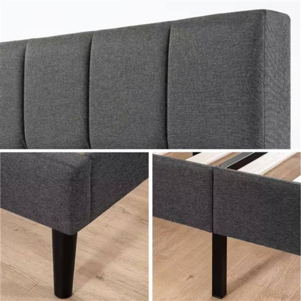 Angle. Hivvago - King size Grey Upholstered Platform Bed Frame with Padded Headboard - Grey.