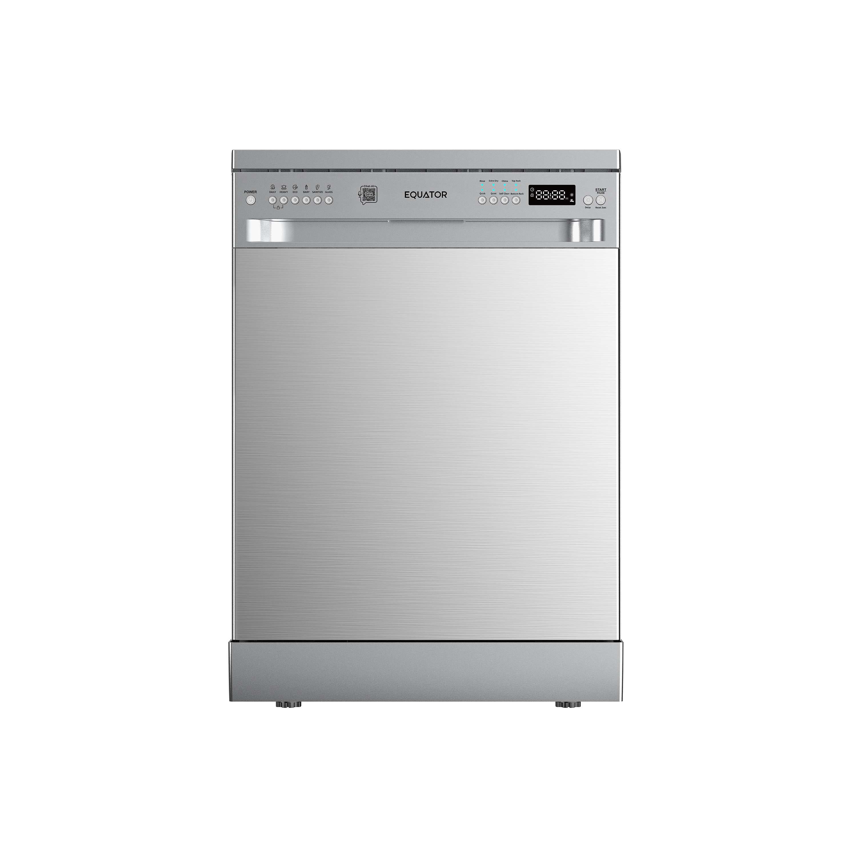 Equator - 24" Freestanding Dishwasher 14 Place Settings, 3rd Rack, Stainless Tub, Sanitize Quiet 47 dBA Energy Star 110V - Silver