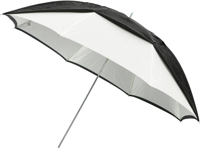 Angle. Westcott - Westcott Optical White Satin Convertible Umbrella with Removable Black Cover.