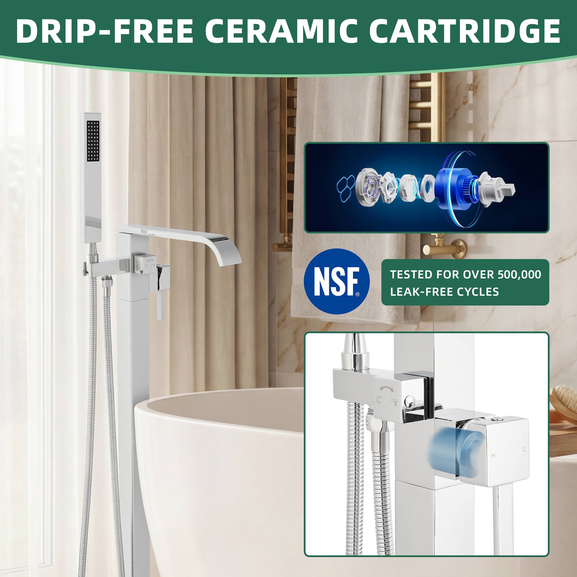 DRIP-FREE CERAMIC CARTRIDGE

TESTED FOR OVER 500,000 NSF LEAK-FREE CYCLES