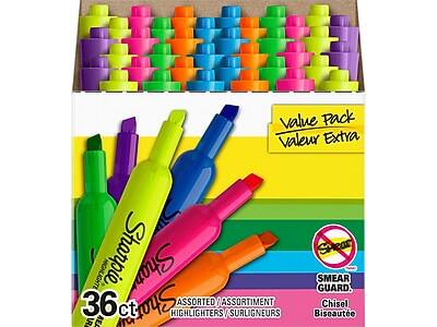 Value Pack  
Valeur Extra  

Sharpie  
36 ct  

ASSORTED / ASSORTIMENT  
HIGHLIGHTERS / SURLIGNEURS  

SMEAR GUARD  
Chisel Biseauté  

SMEAR GUARD