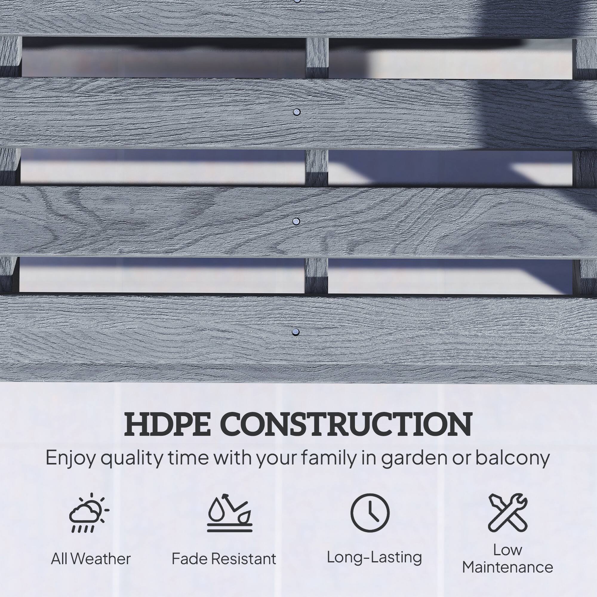 HDPE CONSTRUCTION  
Enjoy quality time with your family in garden or balcony  

- All Weather  
- Fade Resistant  
- Long-Lasting  
- Low Maintenance