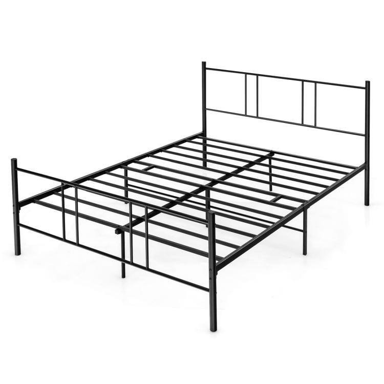 Front. SlickBlue - Platform Bed Frame with High Upholstered Headboard for Modern Bedroom - Black.