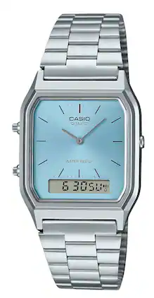 Casio - Vintage Analog Digital Quartz AQ-230A-2A1 Unisex Watch Turquoise Blue Dial World Time Dual Time - Silver, Blue