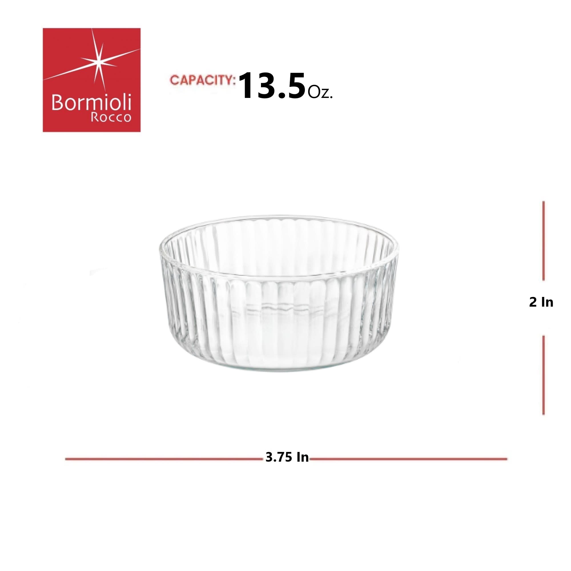 CAPACITY: 13.50 Oz.  
Bormioli Rocco  
2 In  
3.75 In  
5 Oz.