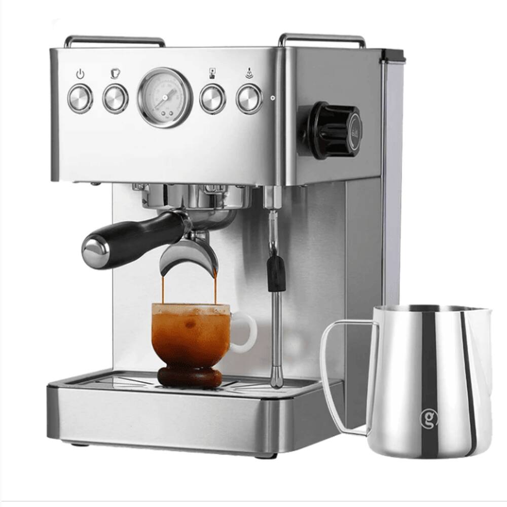 Front. Plum Chef - Semi-Automatic Espresso Machine 15 Bar 1500W Coffee Maker - Stainless Steel.