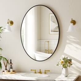 Easly - 24 in. W x 36 in. H Oval Aluminum Alloy Frame Vanity Wall Mirror - Black