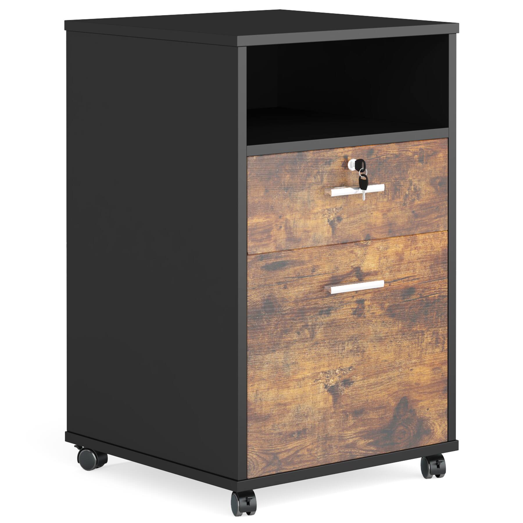 Back. TinyHomie - Mobile File Cabinet with Lock 2 Drawer Wood Filing Cabinet for Letter Size Files Rolling Printer Stand.
