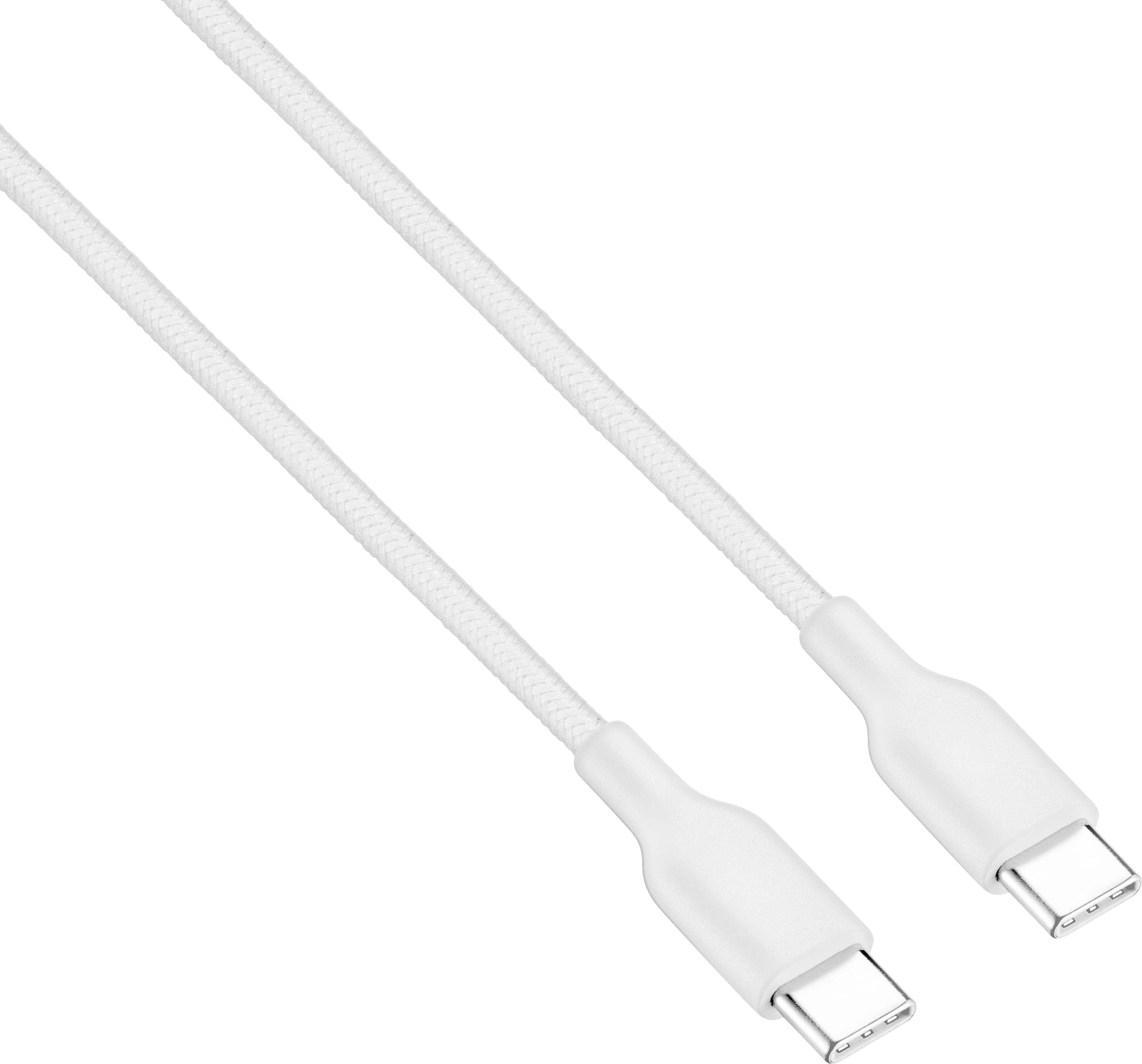 Angle. Best Buy essentials™ - 6' USB-C to USB-C Braided Charge-and-Sync Cable - White.