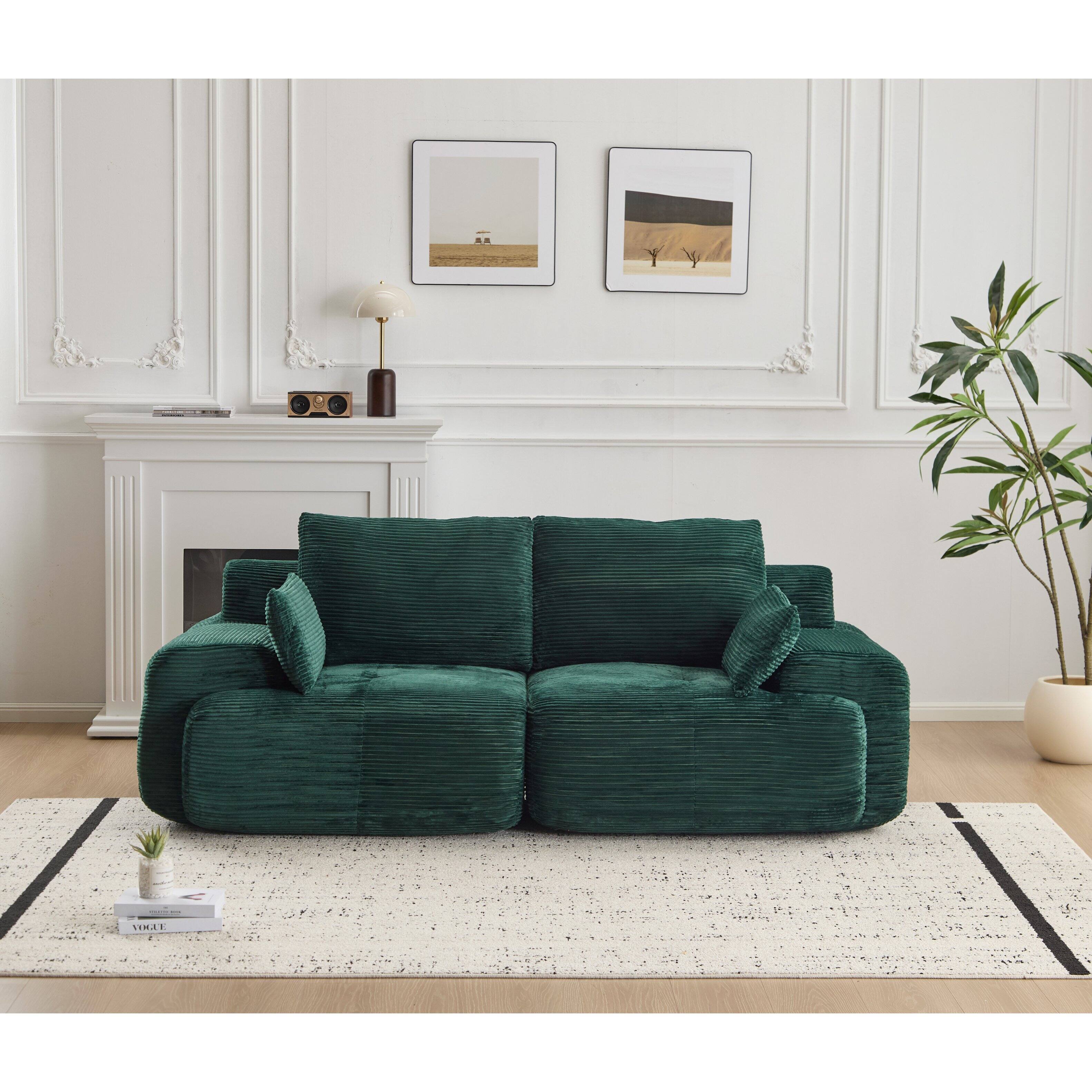 Angle. Whisen - 2-Seater Modular Corduroy Sofa, Memory Foam Cloud Couch, Deep Loveseat for Living Room, No Assembly - Green.