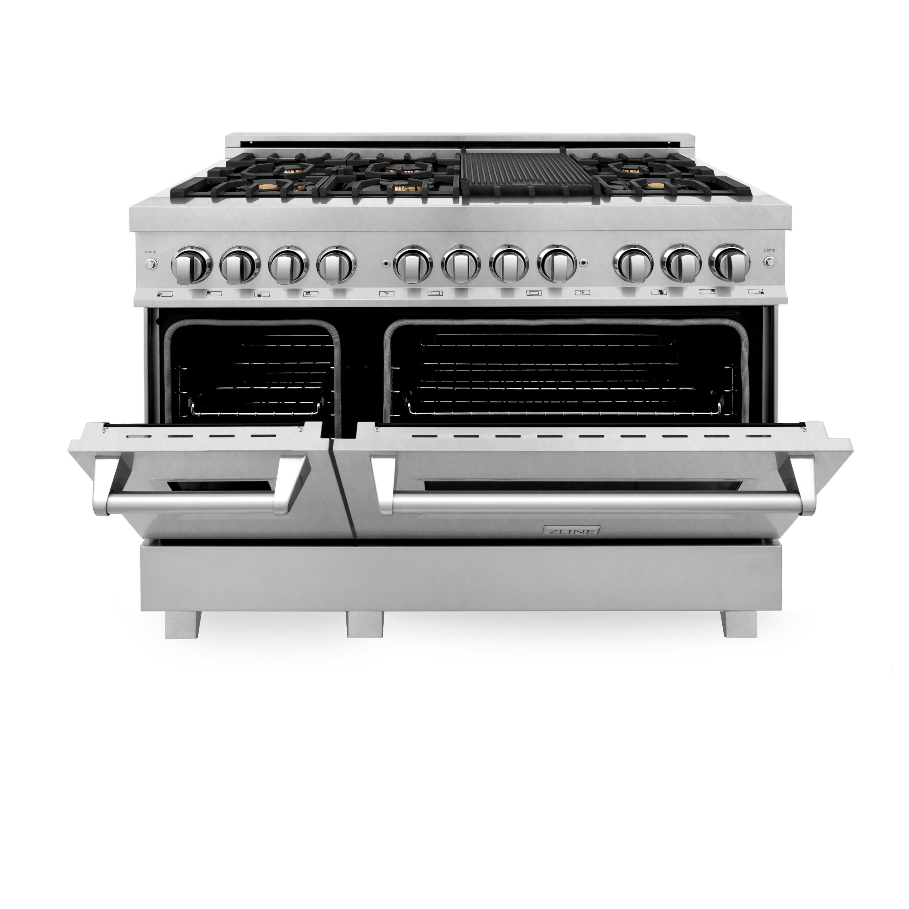 Angle. ZLINE - ZLINE 48 in. Legacy Dual Fuel Range with 6 Brass Burners (RAS-SN-BR-48) - Satin Stainless Steel.